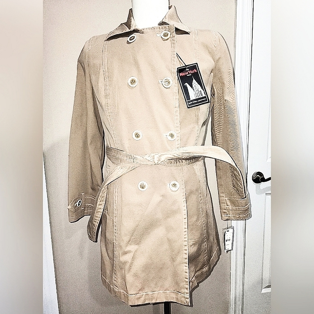 NWT NY&Company The New York Trench Double Breasted Belted Jacket Size Large